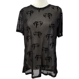 Two 2 Fly Buck Fifty Mesh Tee Black Sheer Embossed Horses